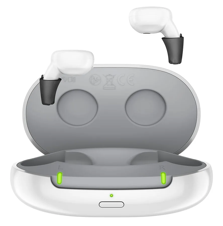 Signia Active Pro IX earbud-style hearing aids with charging case
